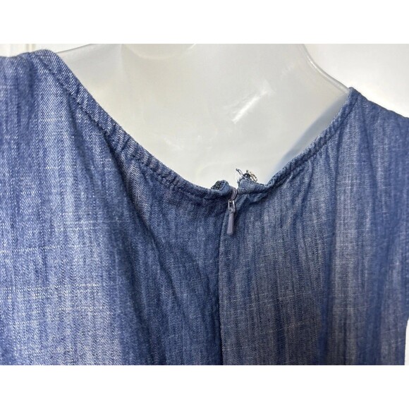 eShakti Dress Small 6 Embroidered Fit and Flare Cotton Womens Pockets Denim look - Picture 6 of 16